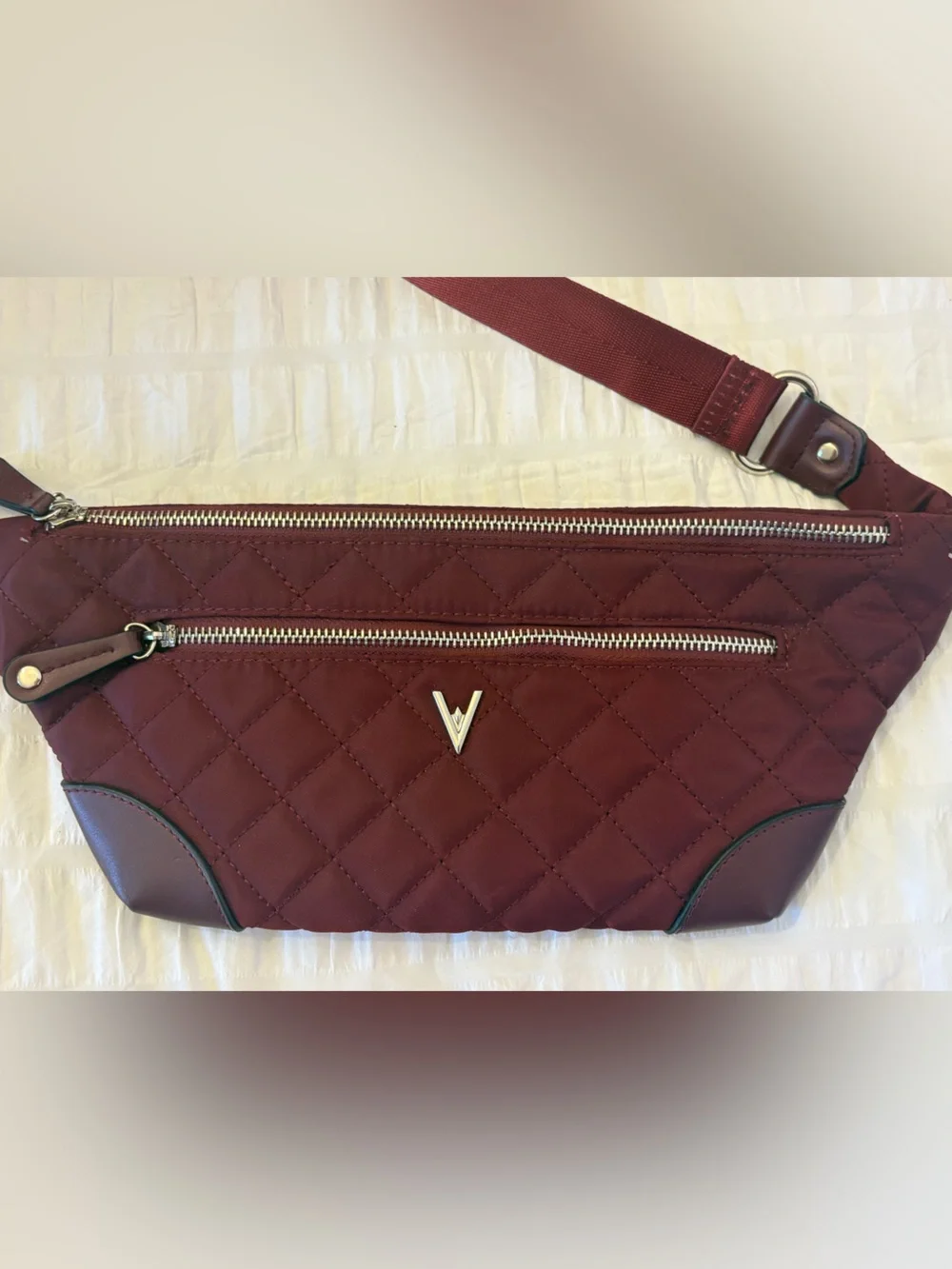 Vanessa Williams Burgundy Quilted Fanny Pack Belt Bag